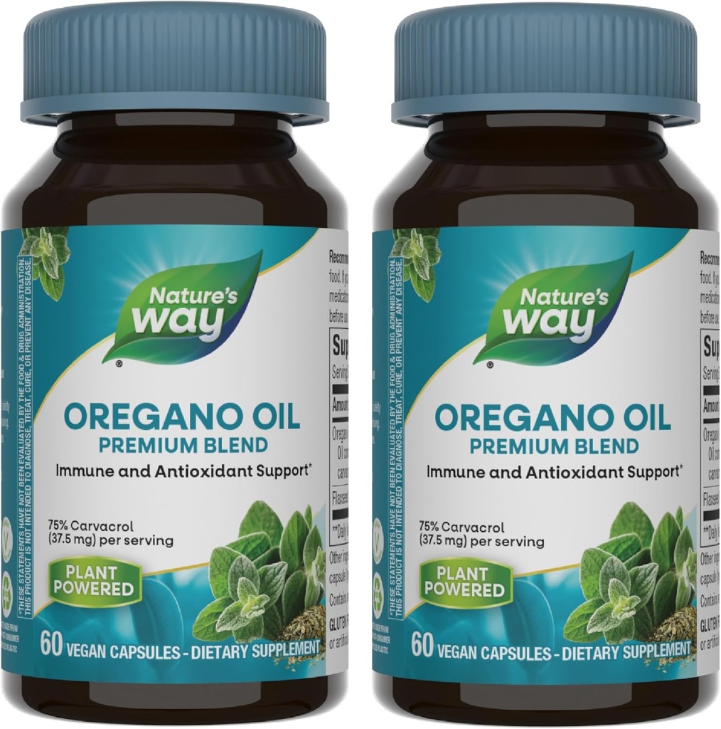 自然之道 Oregano Oil – 免疫支持补充* - 75-85% Carvacrol - Gluten Free - 60 Vegan Capsules (2包)
