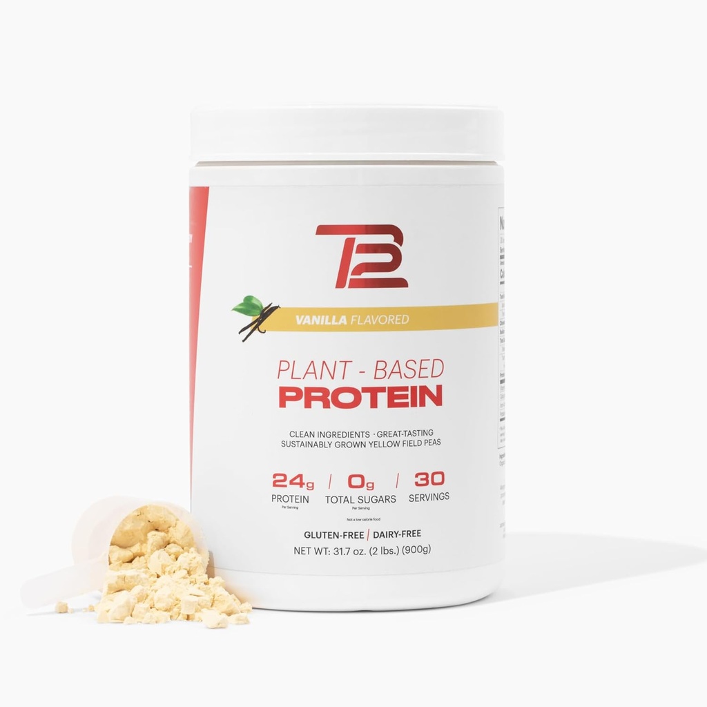 TB12 由Tom Brady制作的植物蛋白粉,24克Vegan Pea蛋白,低糖,低碳,非GMO,替代食品,Keto友好,Paleo,无糖,Vanilla Flavor(30 services/2.12lbs)