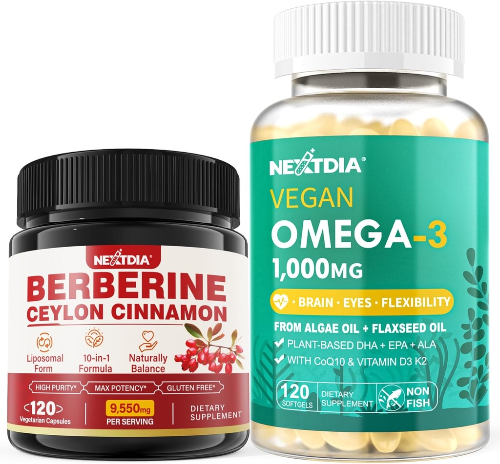 Berberine 补充1500mg + Vegan Omega 3 补充1000mg