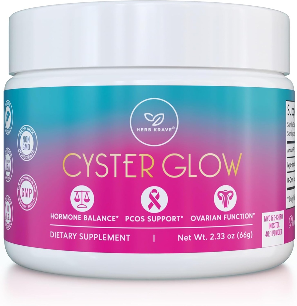 Cyster Glow Premium Myo-Inositol和D-Chiro Inositol Power PCOS 妇女补充药 - 理想40:1 比率-激素平衡,生育能力,健康有机功能 - 维生素B8-30日供应