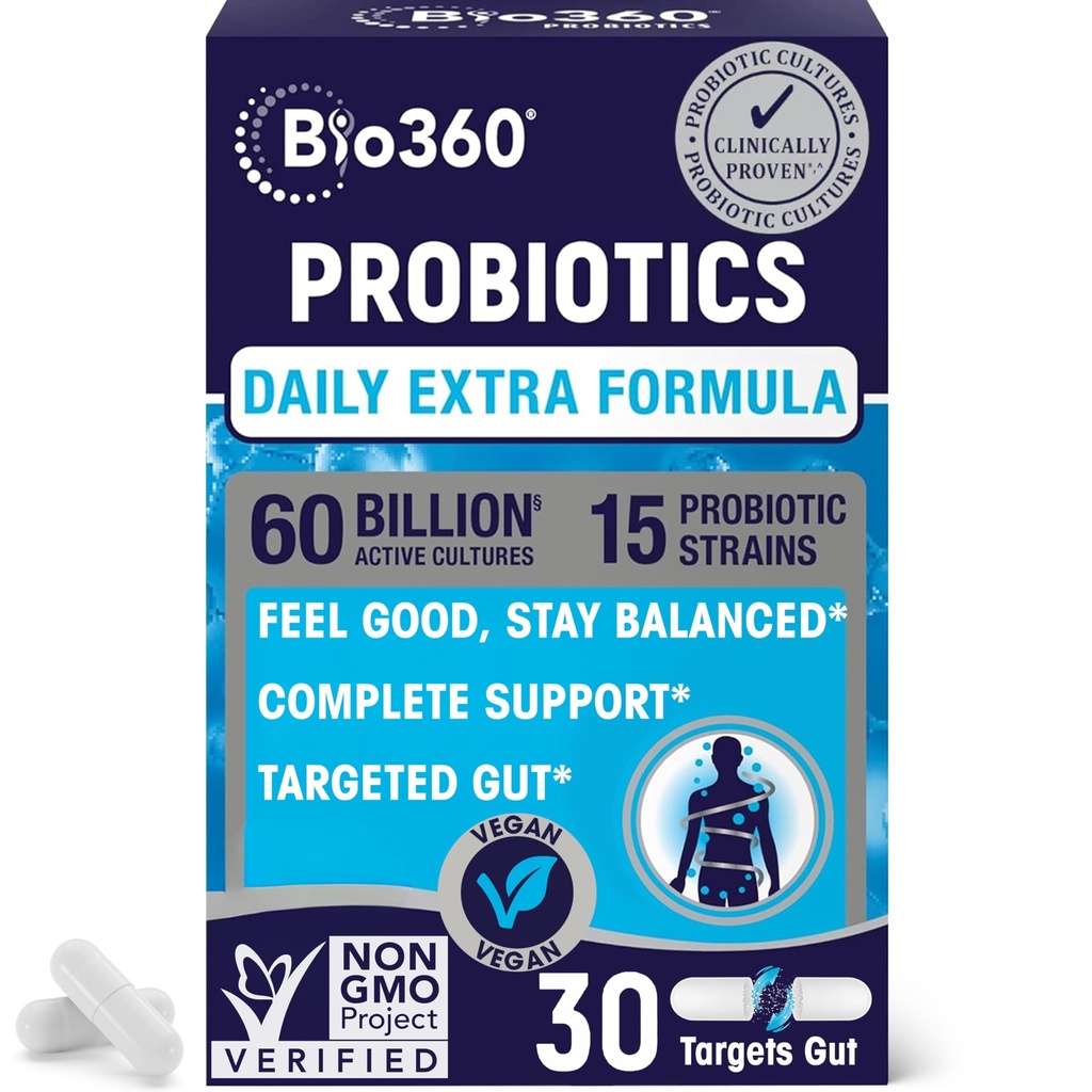 消化卫生和免疫支持额外强力Probiotic,60亿CFU & 15 Strains,Gut Health Probiotics for Man and Women Probiotics 支持偶尔便秘,腹泻,气和布洛廷,30CT