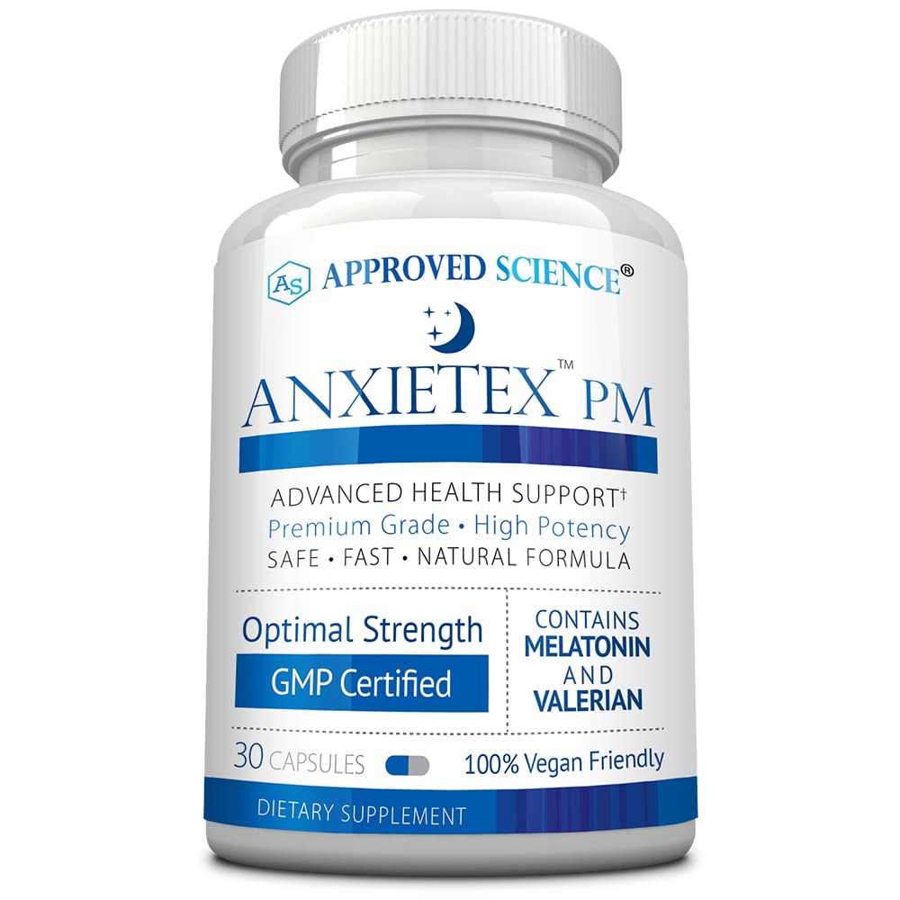 获批准的科学 Anxietex 夜 - 容易担心和不满意,睡眠井 - Valerian, Passion Flower, Chamomile - 30 Capsules - Vegan 补编 - 美国制造