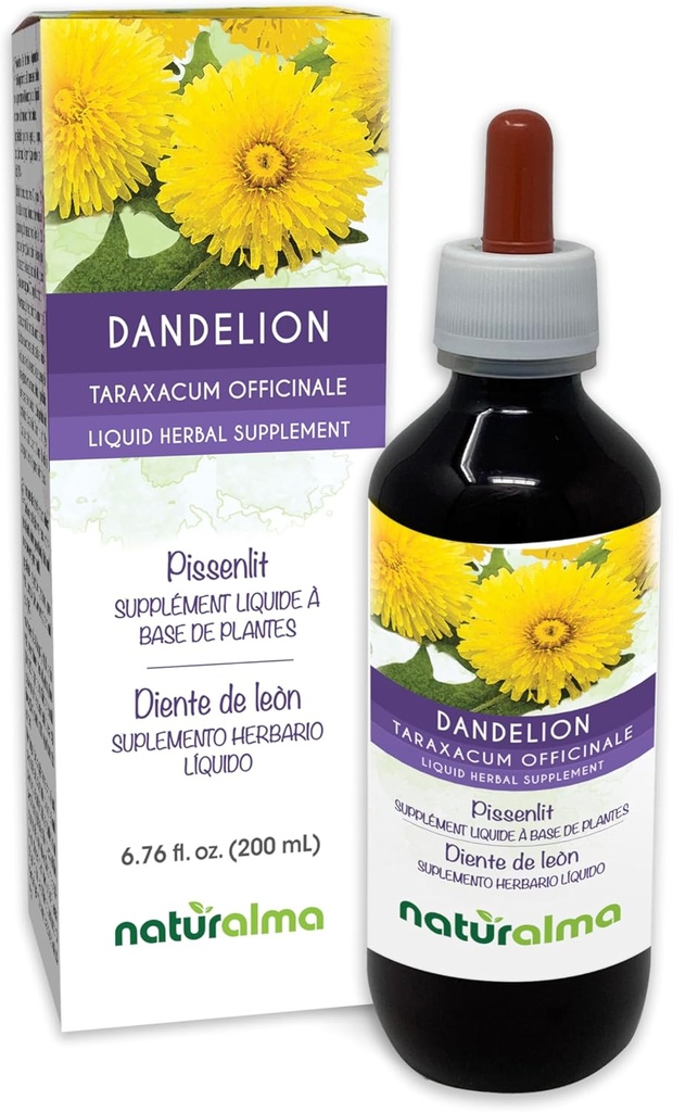 Naturalma Dandelion (Taraxacum officinale) 根和草无酒精丁香 - 6.76 fl oz 滴液提取 - 草药补充 - Vegan