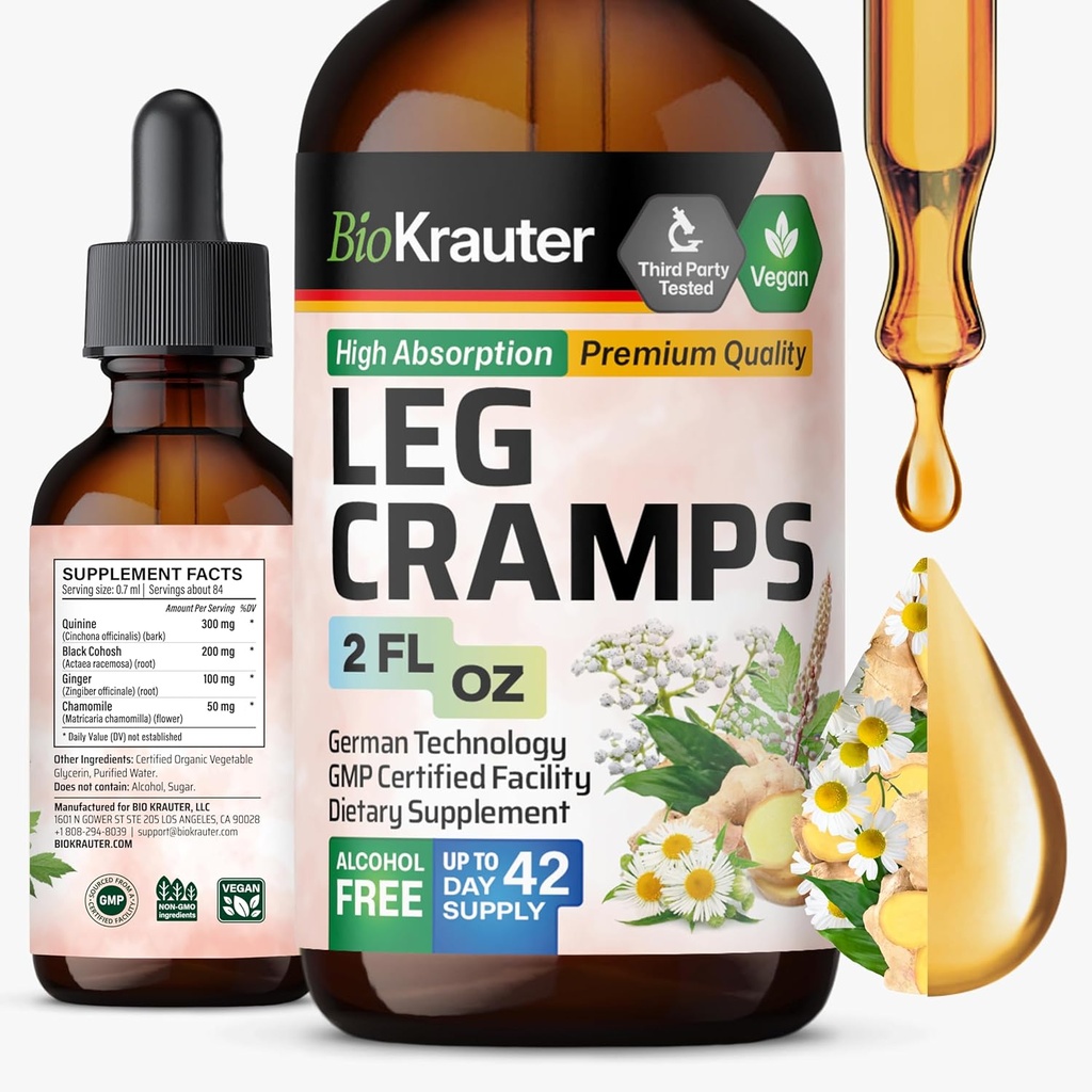 BIO KRAUTER 腿切片与昆宁- 姜汁和香蜜酒液提取法用于腿切片 - 天然酒精和糖无配方 - Vegan Drops 2 Fl.Oz.