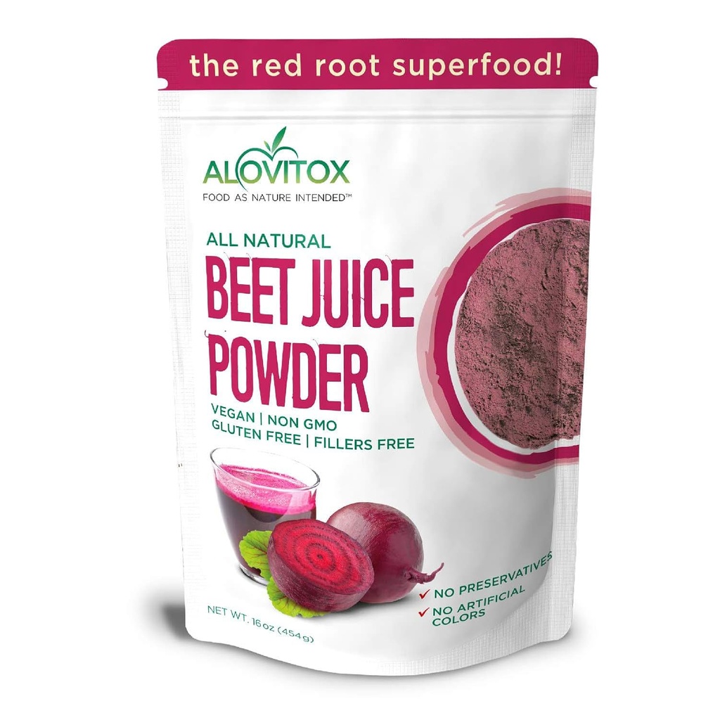 Alovitox 有机 Beet Juice 粉末16 oz 100%纯,新鲜和USDA Beet Juice 提取 Powder Nitric Oxide Superfood 支持强化和有效工作会议