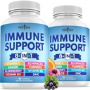 新AGE 8 in 1 Imune Assistance Booster Supplement 配以 Echinacea,维生素C和锌50mg,维生素D5000 IU,Turmeric Curcumin & Ginger, B6, 老年莓120 Count (Pack of 2).