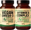 Vegan Omega 3 & Vegan Vitamin B Complex Bundle - 植物基DHA & EPA 脂肪酸,基本B 维生素与全食品混合,B1,B2,B3,B5,B6,B7,Folate