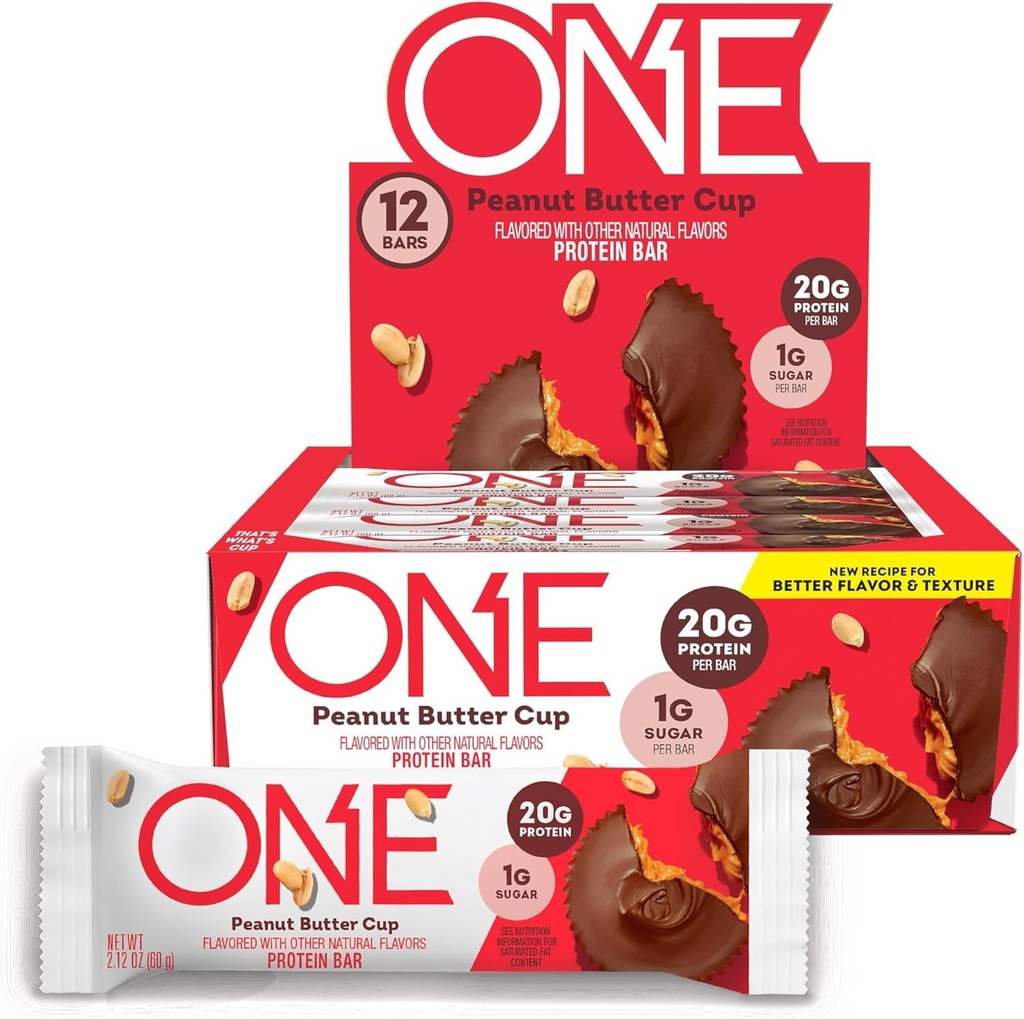 One蛋白棒,花生酱杯,Gluten Free 配有20g蛋白和1g糖,Pantry Staples,2.12 oz(12个伯爵)