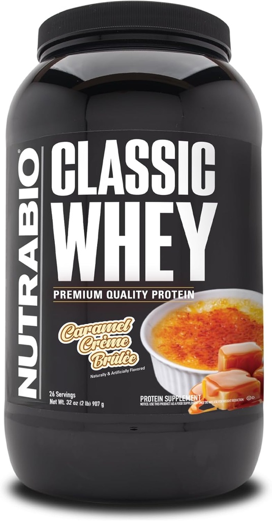 NutraBio Classic Whey蛋白粉 - 25G 蛋白质 Per Scoop - 无填充剂,人工颜色,防腐剂 - 焦糖 Creme Brulee, 2英镑