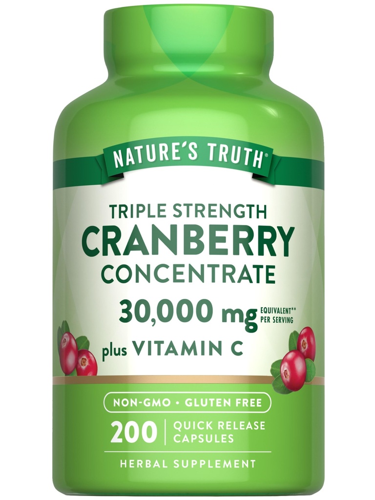 Nature's Truth Cranberry focus Pills + Vitamin C + 30,000 mg → 200 Quick Release Capsules → Non-GMO & Gluten Free Supplement (英语:Non-GMO & Gluten Free Supplement) (英语).