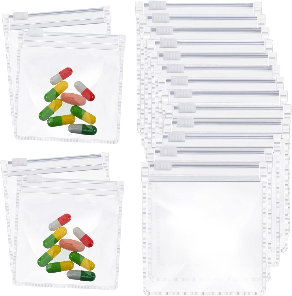 Zonon Pill Pouch Bags Zippered 重用 Pill Bagies 清空塑料袋 自封旅行药品组织者 存有软肝油和小物品(12块)的幻灯片锁