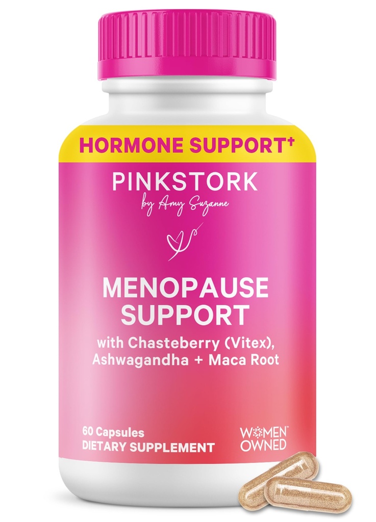 Pink Stork Menopause 支持妇女 -- -- 热闪、泥、睡眠、体重、科尔蒂索尔和激素平衡 -- -- Vegan、无雌激素的Perimenopause救济 -- -- Ashwagandha、Maca -- -- 60卡普尔