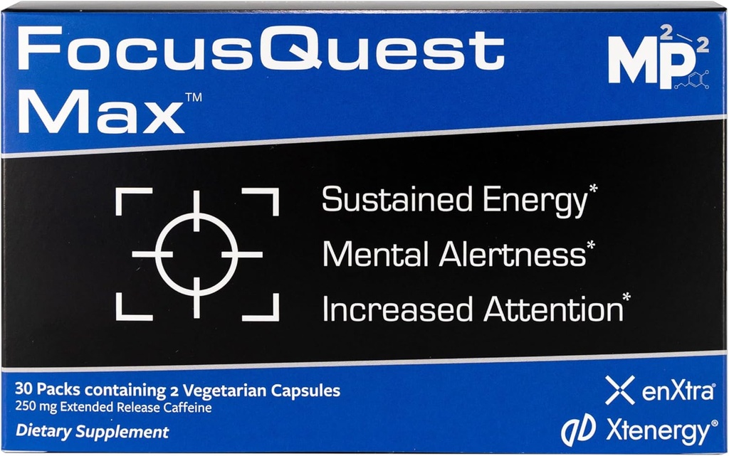 FocusQuest Max Focus Supplement 配有扩展发行的咖啡因和L-Theanine, 诺热带能源和生产力的Supplement - Vegan, Gluten Free for 专业人员,学生,忙妈妈和健身