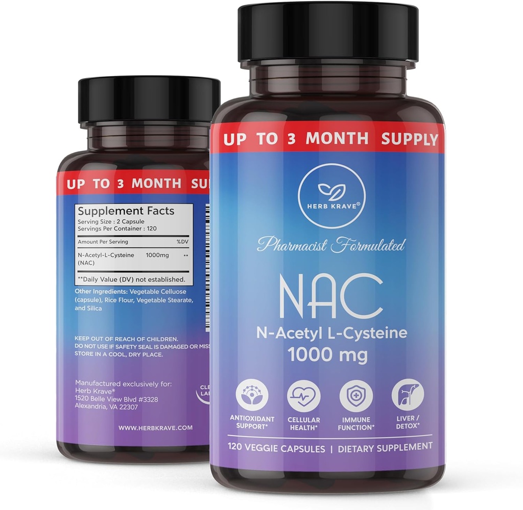 NAC 补充 N-乙酰基Cysteine 1000 mg,氨基酸,天然抗氧化剂,支持肝脏,肺脏,免疫系统,生育率 120 N-乙酰基-L-Cysteine Capsule