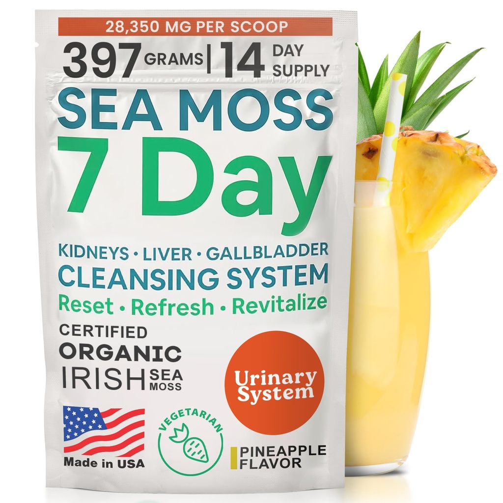 大西洋自然海 Moss 7日解毒活佛 Gallbladder & Kidney Cleanse - 与丹德利翁根,牛奶硝酸盐,Burdock根,红克洛弗,钱卡·皮埃德拉 - 菠萝Flavor drink Mix (14 oz) 支持.