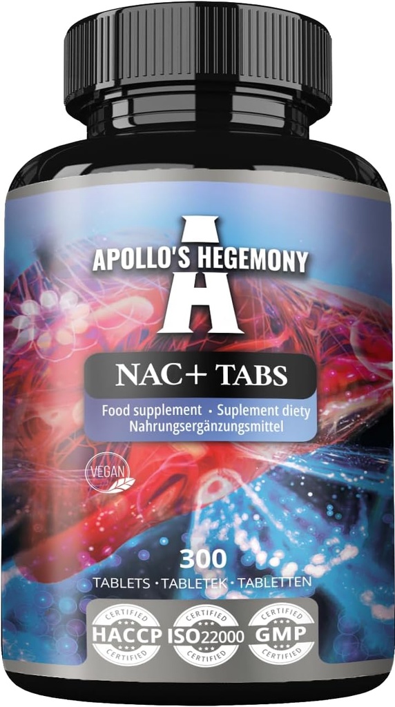 APOLLO的HEGEMONY NAC+150 mg - N-乙酰L-Cysteine和Artichoke提取,300 Vegan 片片,1200 services,氨基酸 饮食补充,支持解毒和肝脏健康