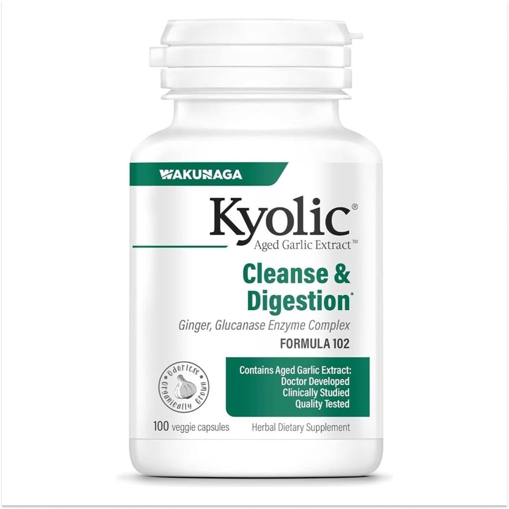 Kyolic Aged Garlic 提取公式 102, Cleanse & Digestion, Ginger and Enzyme Complex, 100 Capsules (英语).
