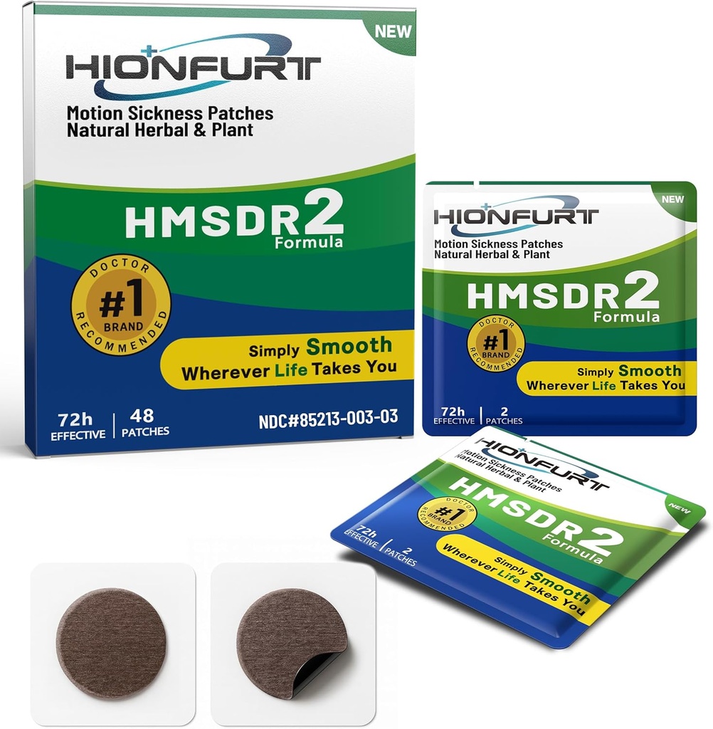 HMSDR2 48ct 运动疾病补丁 - 海病补丁用于巡航,汽车,飞机 - 非漂泊,72H 耐久