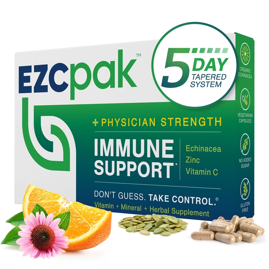 EZC Pak 5-Day磁带性免疫支持助推器 - 维生素性免疫支持补充器件 Echinacea 锌性维生素C 维生素性免疫系统支持器件 维生素性成人辅助器件 - 维生素性免疫支持器件