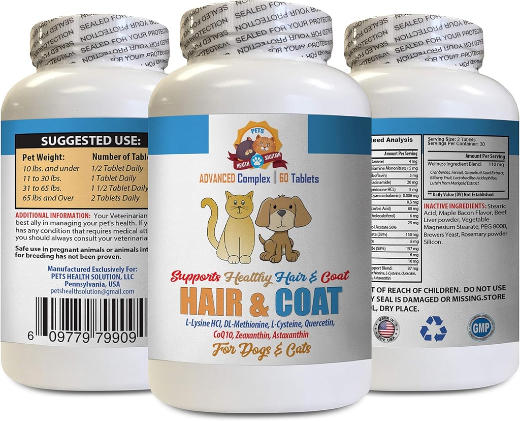 猫毛与皮质补充剂 - 宠物毛与衣靴 - 用于狗和猫 - 支持健康皮质毛质钉 - 猫毛与皮质补充剂 - 1瓶(60片)