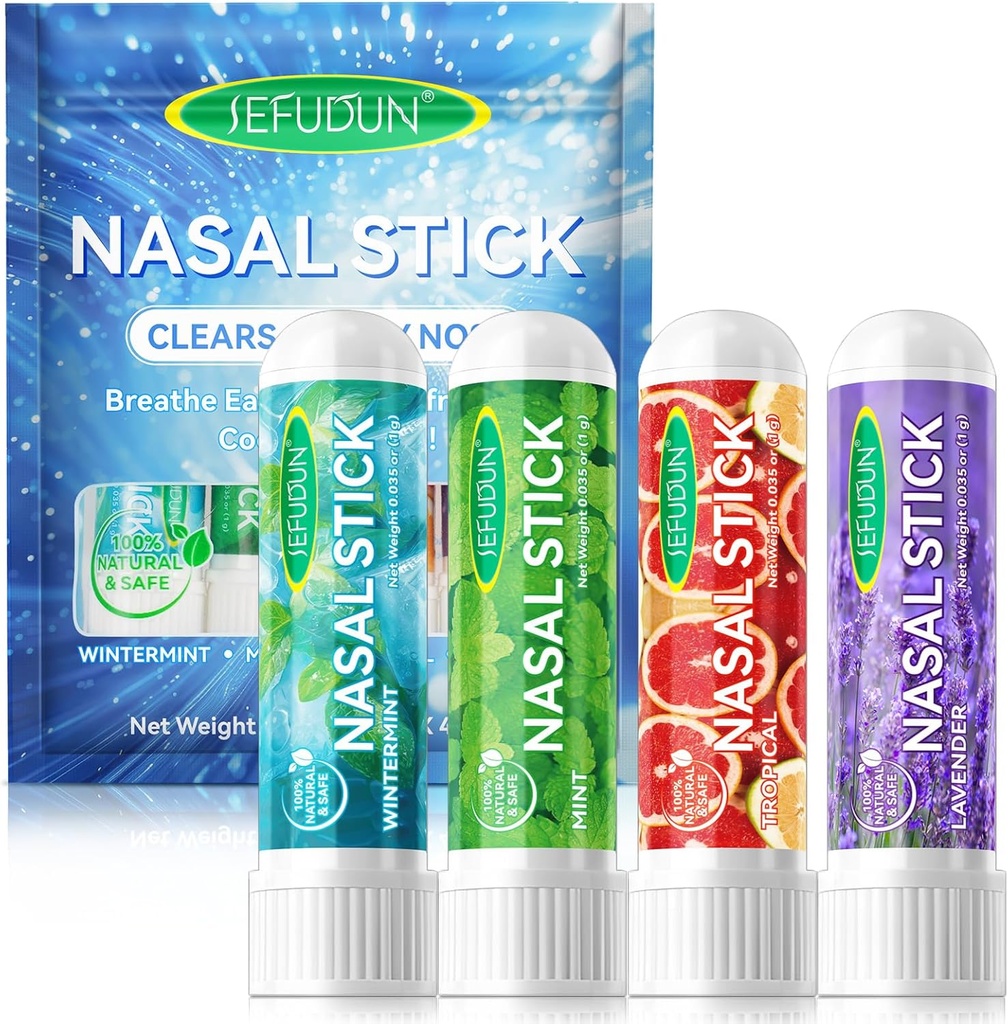4PCS 鼻棒,鼻吸虫棒,鼻吸虫棒,用于Sinus Relief & Vertigo Relief,Aromathery Inhaler 用基本油+Menthol(Mint,Wintermint,热带,Lavender)制造的鼻吸虫棒