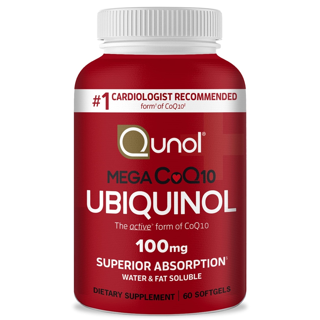 Qunol Ubiquinol CoQ10 100mg 软胶,Mega Ubiquinol 100mg - 高级吸收 - 心脏健康和健康血压水平的Coenzyme Q10的积极形式 - 2个月供应 - 60个计数