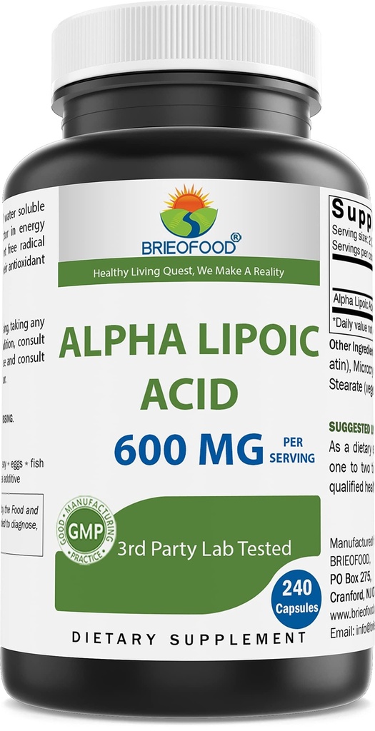 Brieofood Alpha Lipoic Acid 600 mg 每服- 240 capsules - 非GMO, 无胶质