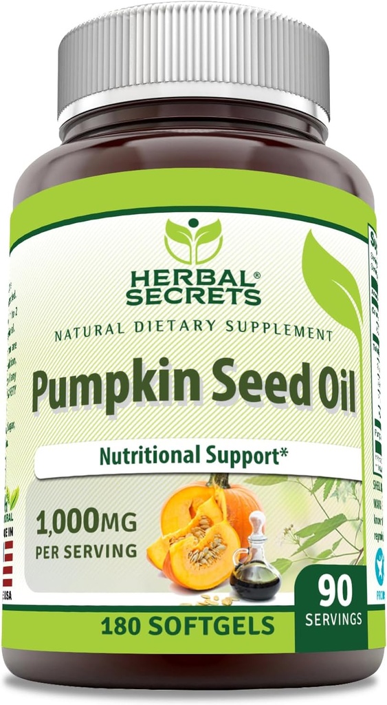 草药秘诀 南瓜种子油1000Mg Supplements 180 Softgels | Non-GMO | Gluten Free | | 美国制造