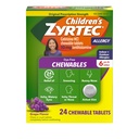 Zyrtec Children's Free Chewables for 24 hour's Altergy Relief, 10 mg Cetirizine Hydrophloride Antihistamine药片,儿童过敏医学 喷嚏和痒喉,葡萄,24 cm
