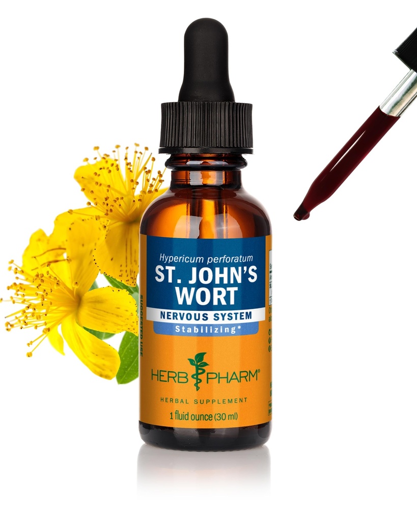 Herb Pharm St. John's Wort Liquid 吸附液促进阳性混合和情感平衡,甘蔗酒精, 1 Ounce