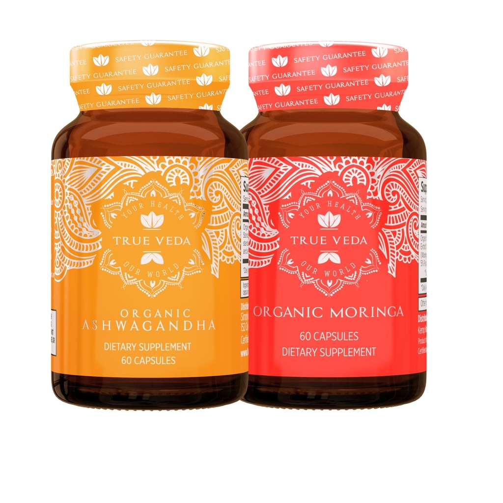 真正的吠陀能源包 USDA 有机体 多奖-威宁 | Ashwagandha KSM-66® | Moringa Capsules