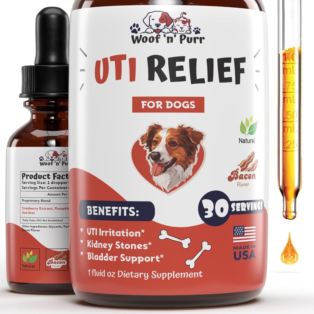 自然狗 UTI 游戏 治疗 - 狗 UTI - 狗尿道感染治疗 - 狗尿道治疗 - 狗尿道治疗 - 狗尿道治疗 - 狗尿道补充 - 狗尿道补充 - 狗尿道补充 - 1 fl oz - 培根 Flavor