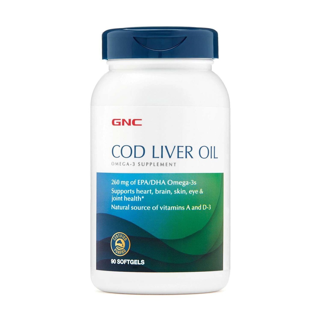 GNC Cod Liver Oil Omega 3 补编,260mg EPA和DHA,支持心,脑,皮肤,眼和联合健康,90软胶