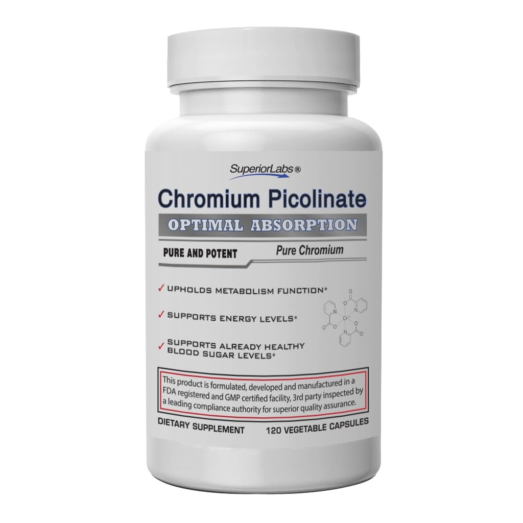 高级实验室Chromium Picolinate 500mcg、高吸收、非GMO、血糖和代谢支持、体重和食物刮削管理、帮助能量和胰岛素敏化、120个Veg Caps