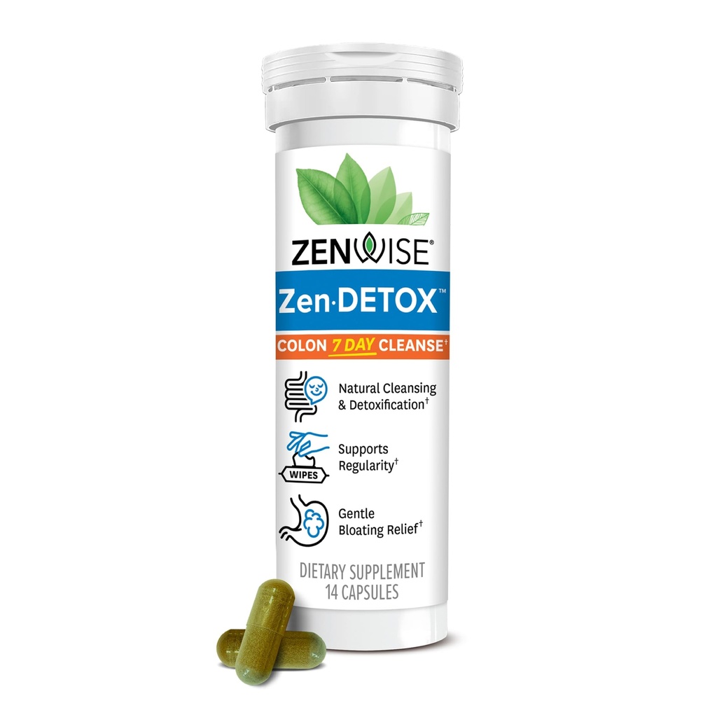 Zenwise Health 7-Day Colon Detox Cleanse for Entertainive Health - Gut Detox Pills for Detrotions & Bloating Relief - 草药混合剂与Psyllium Husk, Senna Leaf, Bromelain, ACV & Probiotics - 14 计数