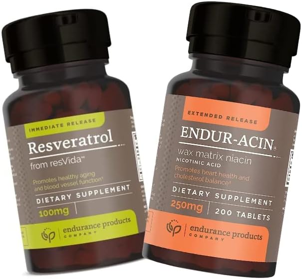 耐力产品 Resveratrol 补编 - 葡萄皮提取和ENDUR-ACIN 250mg Niacin - 最佳吸收和低氟的扩展释放