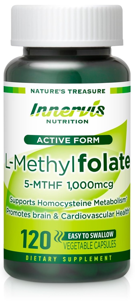 生物活性泡沫(L-5-MTHF 1000mcg,Folate 1700mcg) – Brain & Mood Support,Easy-to-Swallow,120 Veg Capsules