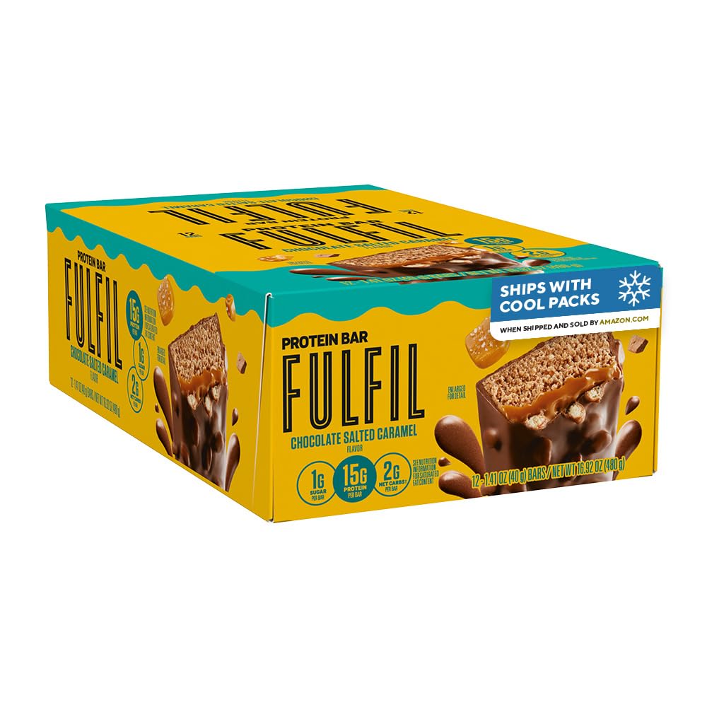 FULFIL 蛋白质棒 巧克力盐焦糖 Flavored, Gluten Free with 15g 蛋白质 餐具 Staples, 12 Counter