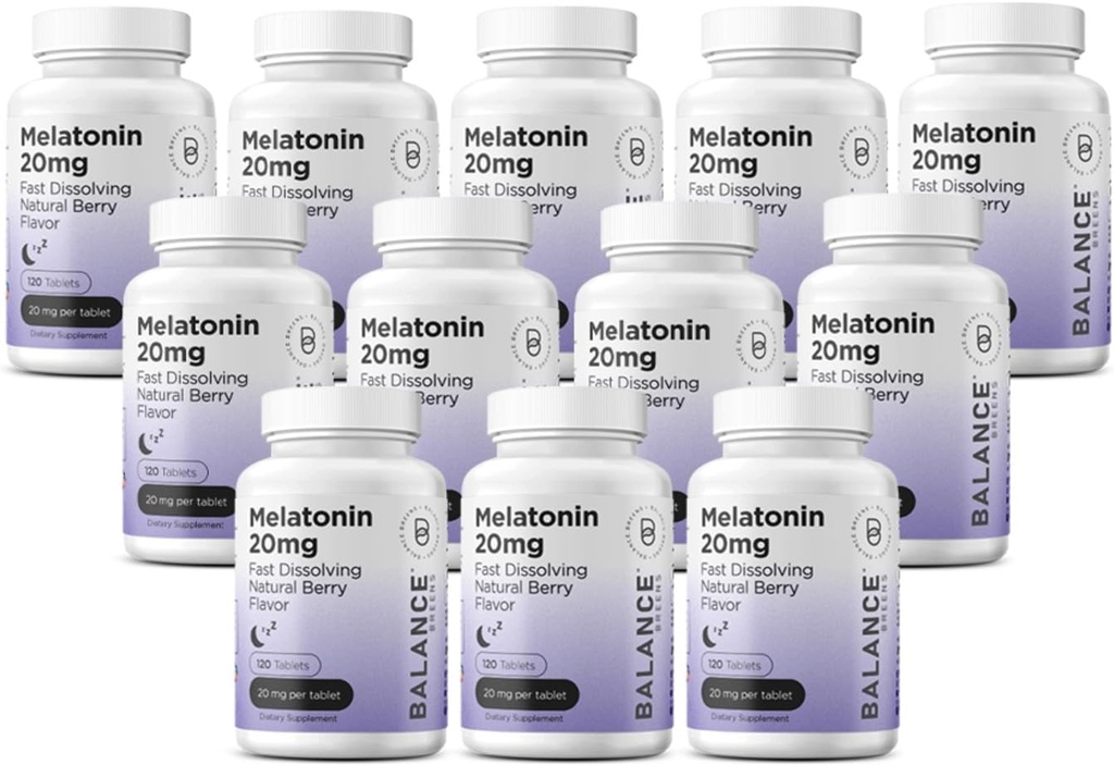 平衡布伦斯·梅拉托宁 20mg快速溶解片 - 高Potency,快速演绎,自然睡眠支持 - 成人睡眠援助 - 非杂质,无药方 - 120 睡眠药丸