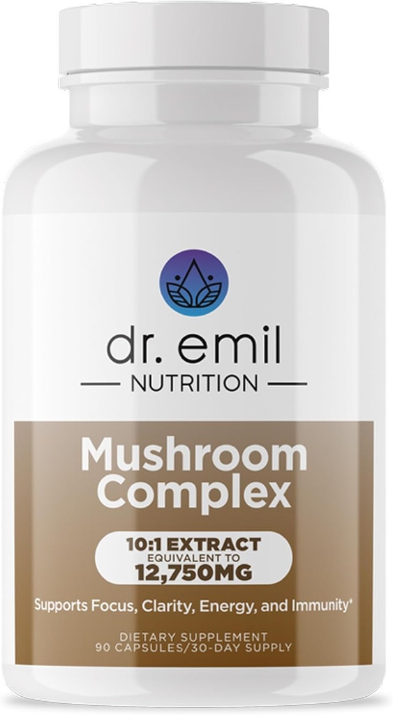 DR. EMIL NUTION 10 精神清晰、焦点和免疫支持的蘑菇补充剂 -- -- 功能性蘑菇 Nootropic 补充剂,配有Lions Mane Extract, Cordyceps, Turkey Tail & More