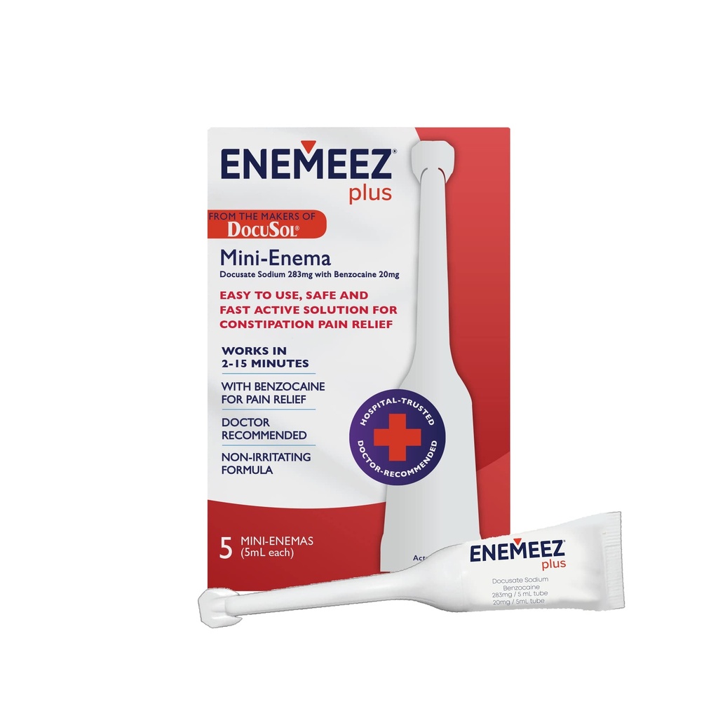 Enemeez Docusol Plus Docusate Sodium Enema - 清除 5 ml, 5 计数, 便秘快速动作