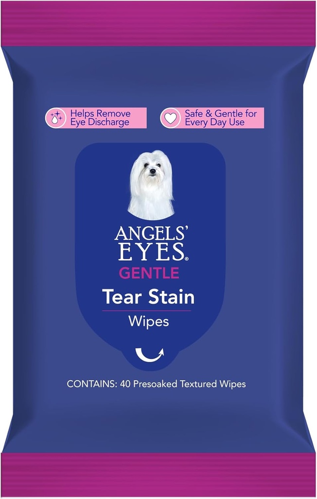ANGELS的EYES面部、眼部和爪部清洗和泪水擦拭,大4 " x7 " 假冒性狗和猫擦拭,减少泪水擦拭,破烂和放行,Fragrance Free, 40 Counter