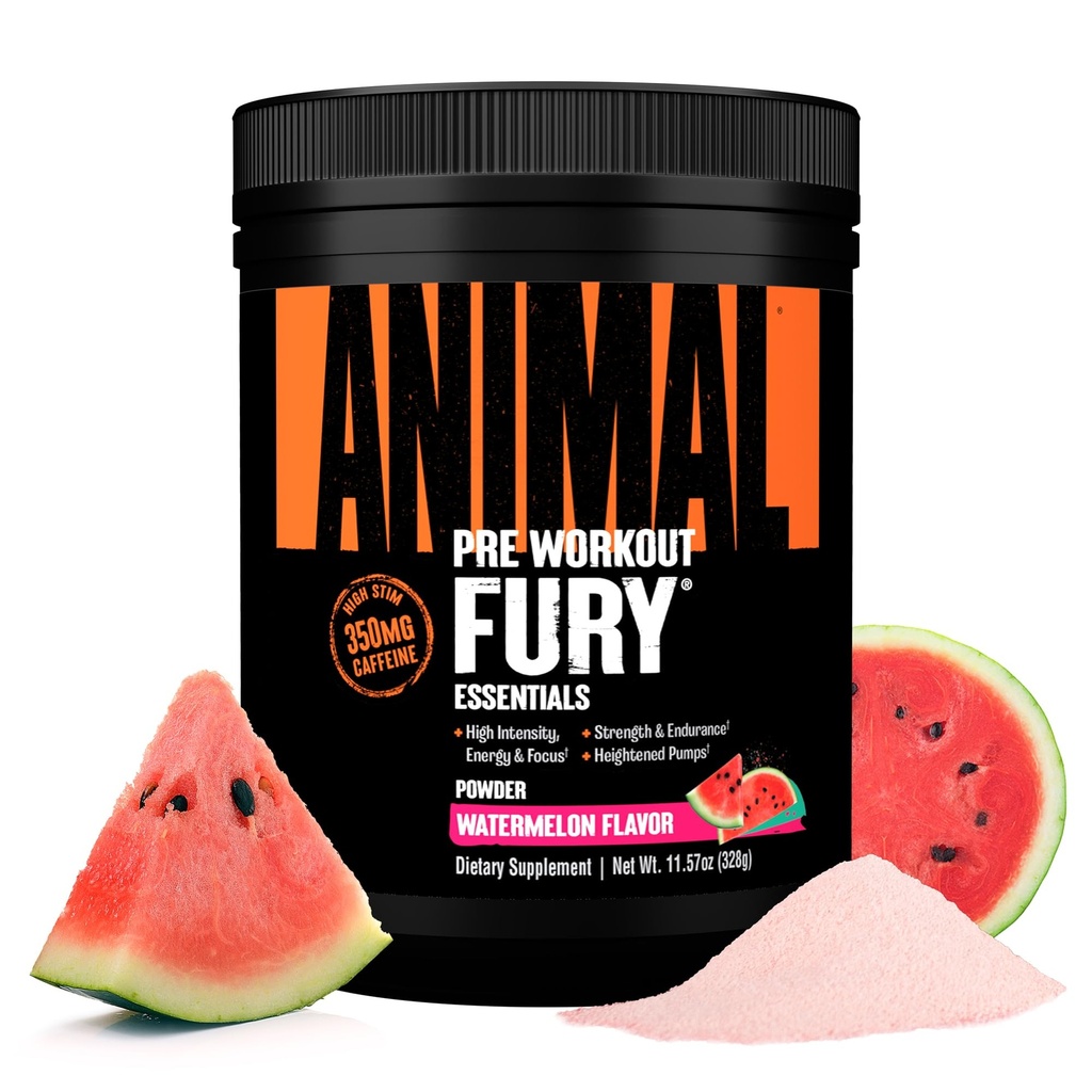 动物Fury Pre Workingout Powder - 西瓜,350mg咖啡因,BCAA氨基酸,2g Beta Alanine,Citrulline & Tyrosine,能源,焦点,力量,耐力,男女预修,20种服务