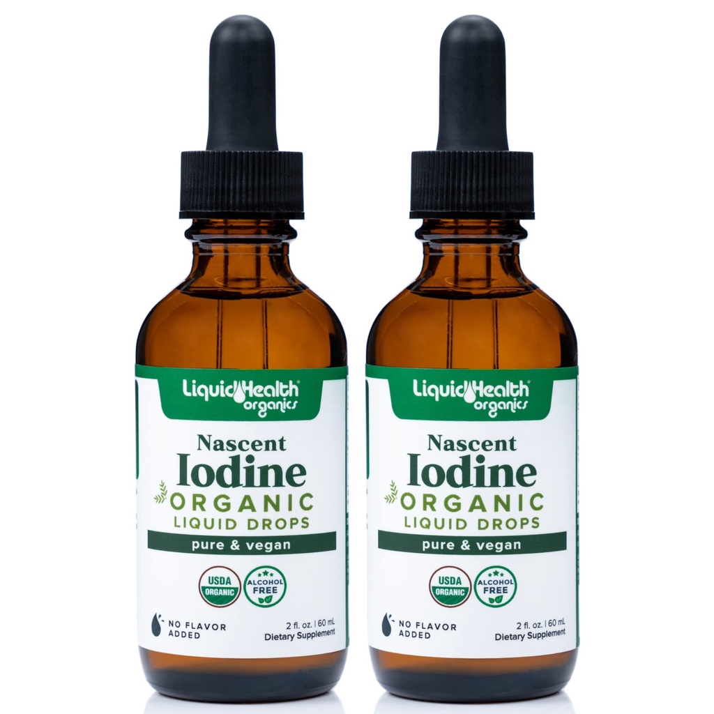 LIQUIDHEALTH USDA 有机纳辛碘液滴,甲状腺与免疫支持纯碘补充剂,能源补充剂 - 在美国制造,Vegan,无色,无味丁丁(2包)