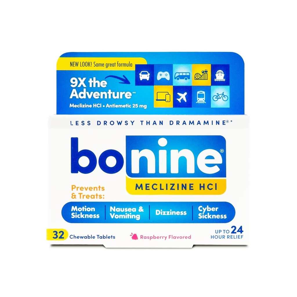 Bonine Non-Drowsy Motion Statistics Relief - 配有Meclizine HCL 25mg的可嚼药片 - Nausea或Motion Statistics的非可