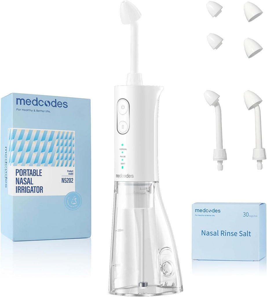 Neti Pot Sinus Rinsing, Cordless Nasal灌溉系统 Nasal Rinse瓶清洁机, 用于Sinus救济和鼻罩护理的电动 Sinus Rinse系统 Kit 30 盐锅(大)