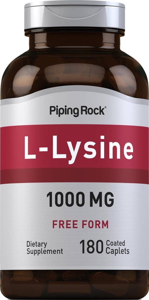 管道摇滚乐 L- Lysine 1000mg | 180 Caplets | 自由形态 | 蔬菜,非GMO, Gluten free