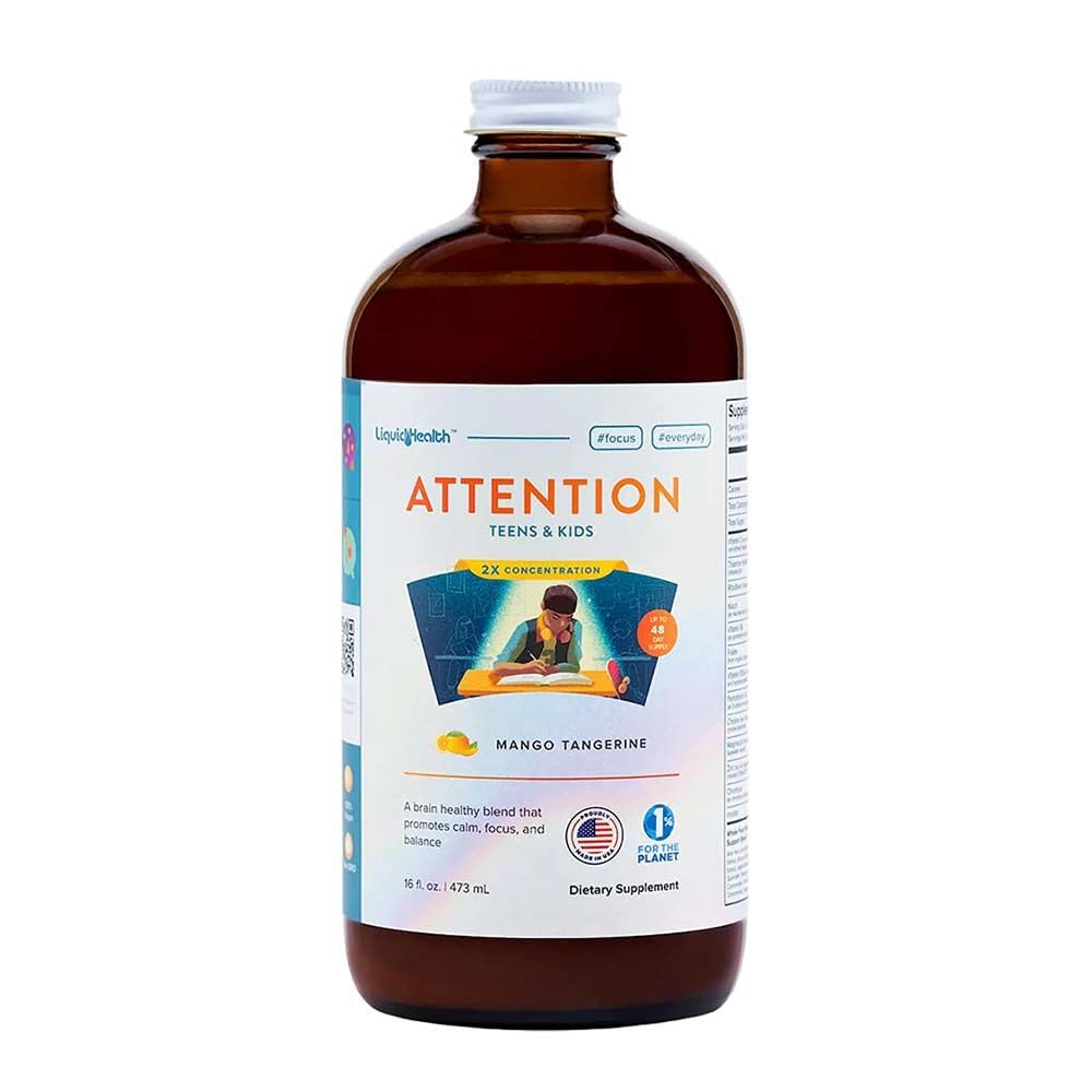 LIQUIDHEALTH 注意儿童与青少年的液体多维他明 - 改善记忆保留、浓度、焦点、黏液、放松和平静 - 在美国制造、大味、维冈、无糖(16 oz)