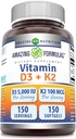 神奇的维生素D35000 IU 配有维生素K2 100 Mcg + D3 + K2 复合体 Suftgels → Non-GMO → Gluten-free → 在美国制造 (1 Pack, 150 Counter)