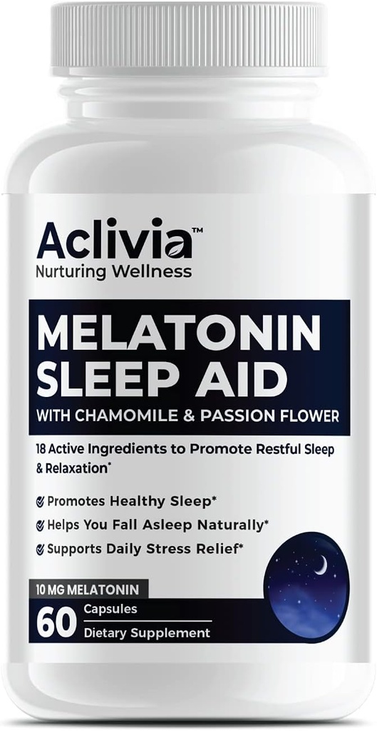 超级强力美拉图宁 10 MG Capsules, Chamomile, Passionflower & Lemon Balm, Sleep Aid to Help You Fall Aslient & Wake Up 刷新, 无海比特成型, 60 Capsules